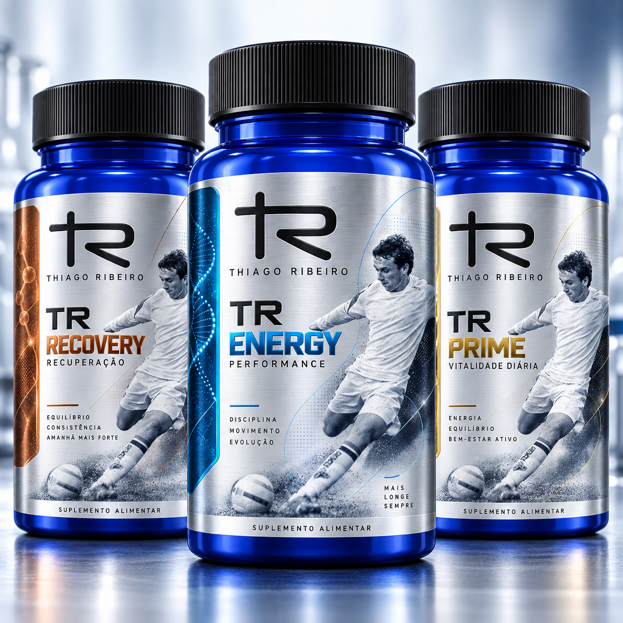 Linha de suplementos Thiago Ribeiro com TR Recovery, TR Energy e TR Prime